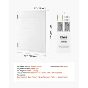 VEVOR Saloon Doors, 32Wx 42 H Single Swinging Cafe Interior Doors, Square Design Premium Pine Wood, with Hinges Hardware Kit, Easy to Install, for Hallway Kitchen Bar Pub Entrance, White