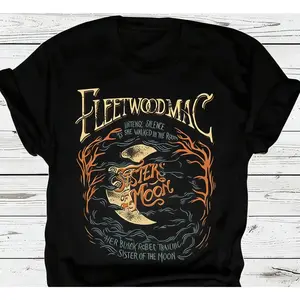 Women's Moon Printed Round Neck T-shirt, Retro Fashion Casual Short Sleeve T-shirt, Women's Summer Set, Top, Halloween Costume CottonRAIMENTRY