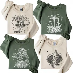 Full 12 Zodiac Constellation Sweatshirt , Vintage Celestial Star Sign Crewneck, Minimalist Horoscope Line Art Pullover for Women And Men, Cozy Astrology Lover Gift, Birthday Zodiac Outfit, Unisex Graphic Sweater - AL