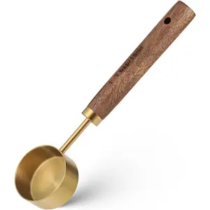 Wood Long Handle Stainless Steel Measuring Scoops, 1 Teaspoon & 1 Tablespoon Coffee Scoop for Coffee Bean Tea Spices (15ML, 6 Inch)