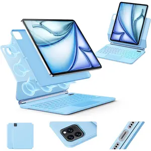 Keyboard Case for iPad Air 13 inch (M4/2026 /M3 2025/M2, 2024),iPad Pro 12.9 inch (3/4/5/6th Gen),Easy-Set  Stand- 7-Color Backlit - Removable Cases with Multi- Trackpad Keyboard (Blue)
