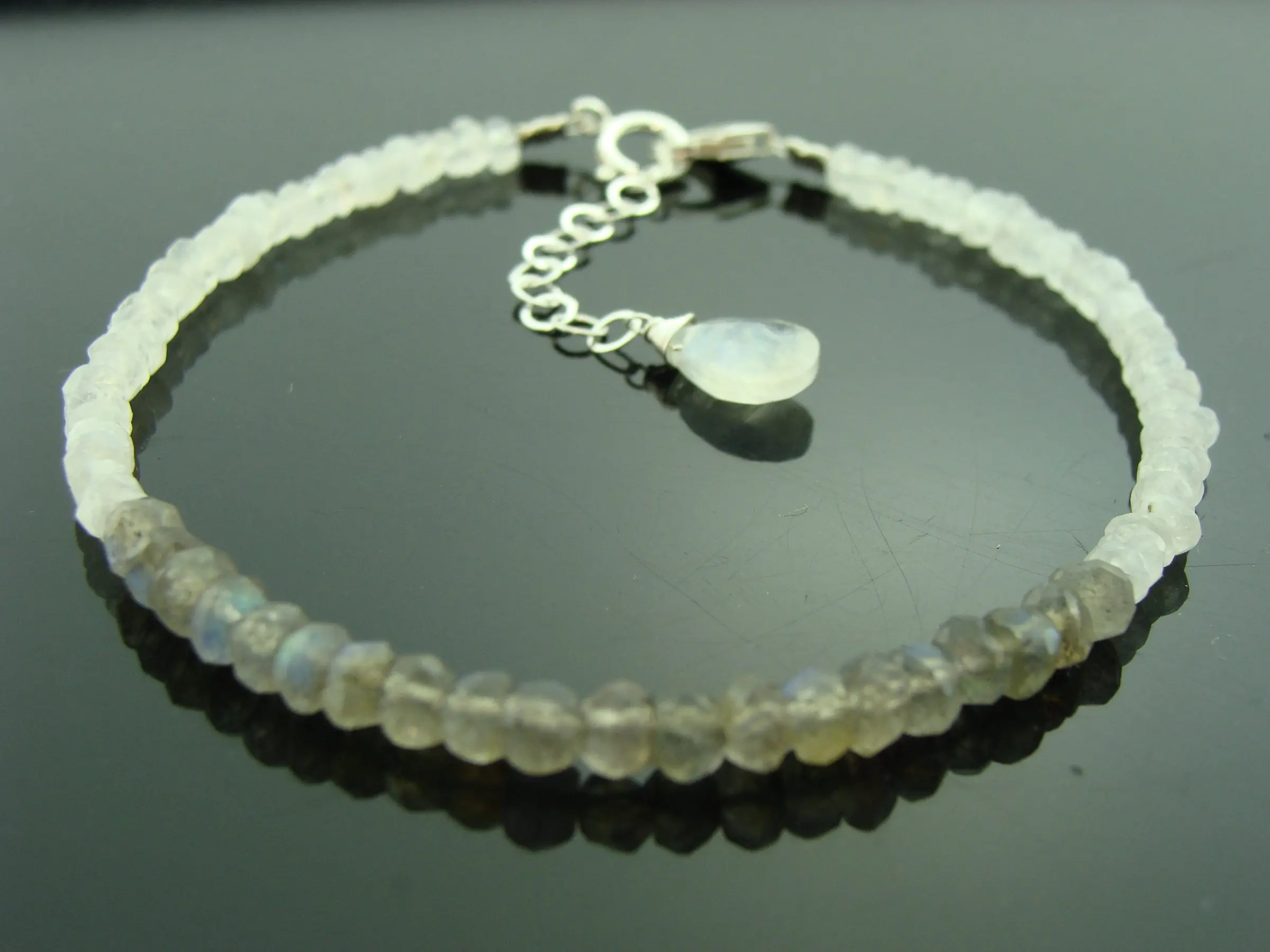 Labradorite & Rainbow Moonstone Bracelet · 925 Sterling Silver · Gemstone Jewelry · Elegant Gift for Her