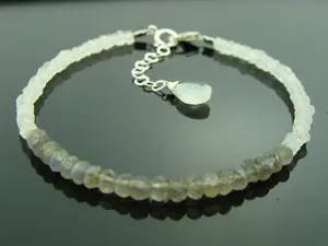 Labradorite & Rainbow Moonstone Bracelet · 925 Sterling Silver · Gemstone Jewelry · Elegant Gift for Her