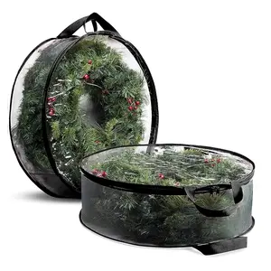 ZOBER Christmas Wreath Storage Container - Wreath Storage Bag - Dual Zippered Wreath Bag - Durable Stitch Reinforced Handles - Non-Woven Wreath Christmas Storage