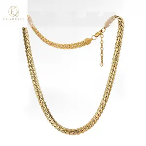 Elarique 18K gold-plated hip-hop Cuban necklace, embossed chain, hip-hop encrypted flattened chain, collarbone chain