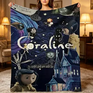 Coraline Super Soft Flannel Coraline BlanketDecorative Bedroom Living Room Suitable forKids/Adult Blanket, Style Hand Feeling Cozy