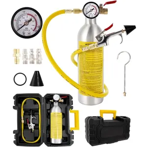 AC Flush Kit Stainless Steel Air Conditioner System Cleaning Tool with Canister, Gauge, Hose and Fittings for Car AC Lines, Condenser, Evaporator and Refrigerator Pipeline Maintenance