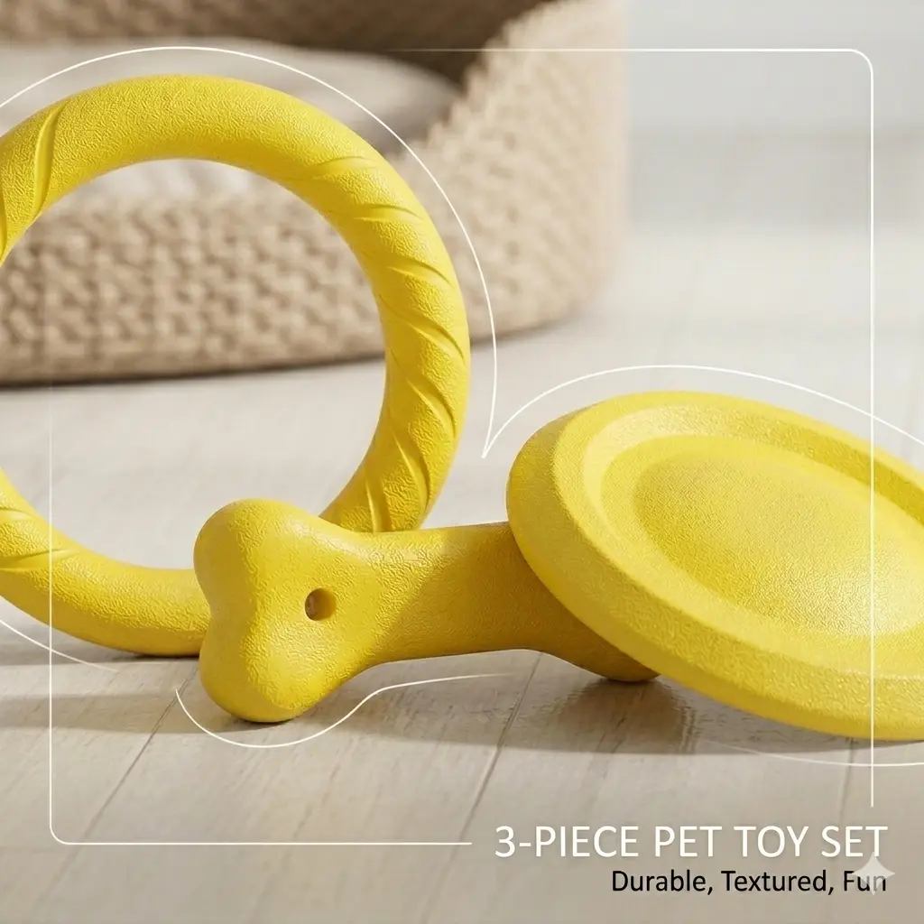 Indestructible EVA Dog Toy Set – Chew Ring, Bone & Flying Disc for Aggressive Chewers
