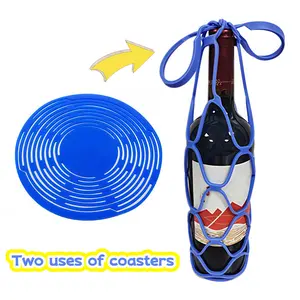 Reusable Silicone Cup Mats & Mesh Storage Bag Set, Portable Drink Coasters, Table Mats, Bottle Covers, Unique Gift for Friends and Family