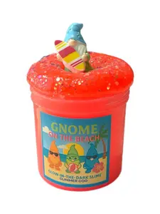 Gnome on the Beach - Glow-in-the-Dark Tropical Scented Slime with Beach Gnome Charm - Orange Neon Summer Slime for Kids & Teens