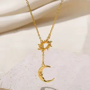 Sun & Moon Design Pendant Necklace for Women & Girls, Fashion Jewelry for Party, Daily Clothing Decor, Trendy All-match & Exquisite Jewelry for Birthday Gift, Minimalist Necklaces