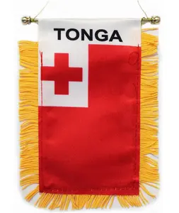2 Pack-Tonga Fringy Car Window Hanging Flag - 4x6 '' Double-sided Small Mini Flag Banner for Car Rearview Mirror Décor - Fringed -Hanging Flag with Suction Cup & Fringy-4''x6 ''