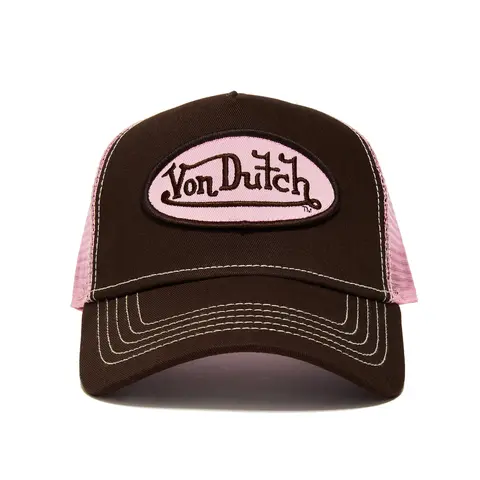 Von Dutch Unisex 2-Tone Brown & Pink Classic 5-Panel Trucker Hat, Casual Outdoor Hat, One Size Fits Most Fashion Accessory Cap