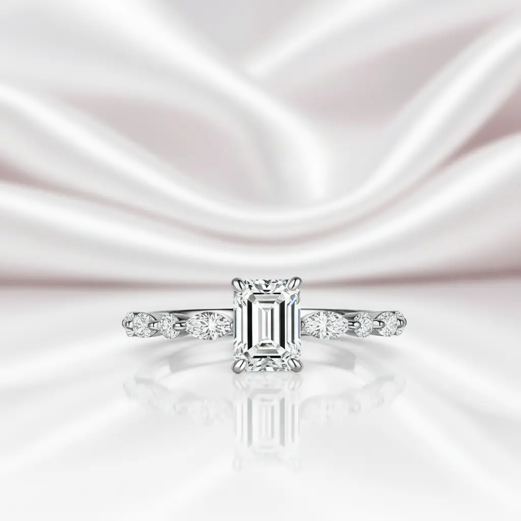 Emerald and Marquise Cut Diamond Option Engagement Ring