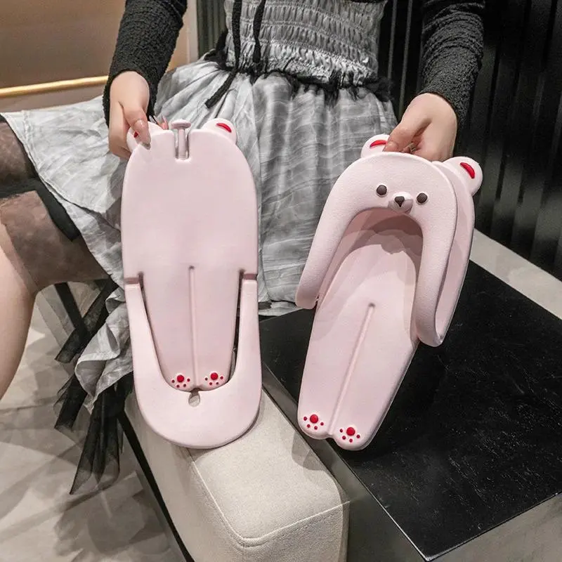 Foldable Couple Slippers Non-Slip Travel Hotel Sandals Beach Outdoor Toe Flip Flop Lightweight Portable Walking Easy Funny Shoes