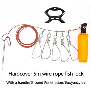 5M Fishing Lock Fish Buckle Tools Fishing Lock Buckle with Reel Stainless Steel Lanyard Fish Lock Belt Fishing Tackle Stringer