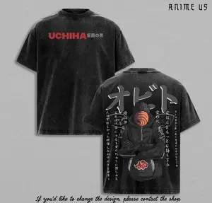 Obito Uchiha Masked Man N@ruto Shippuden Anime Vintage Washed Tee Uchiha Clan Akatsuki Graphic Back Streetwear Shirt Manga Fan Gift