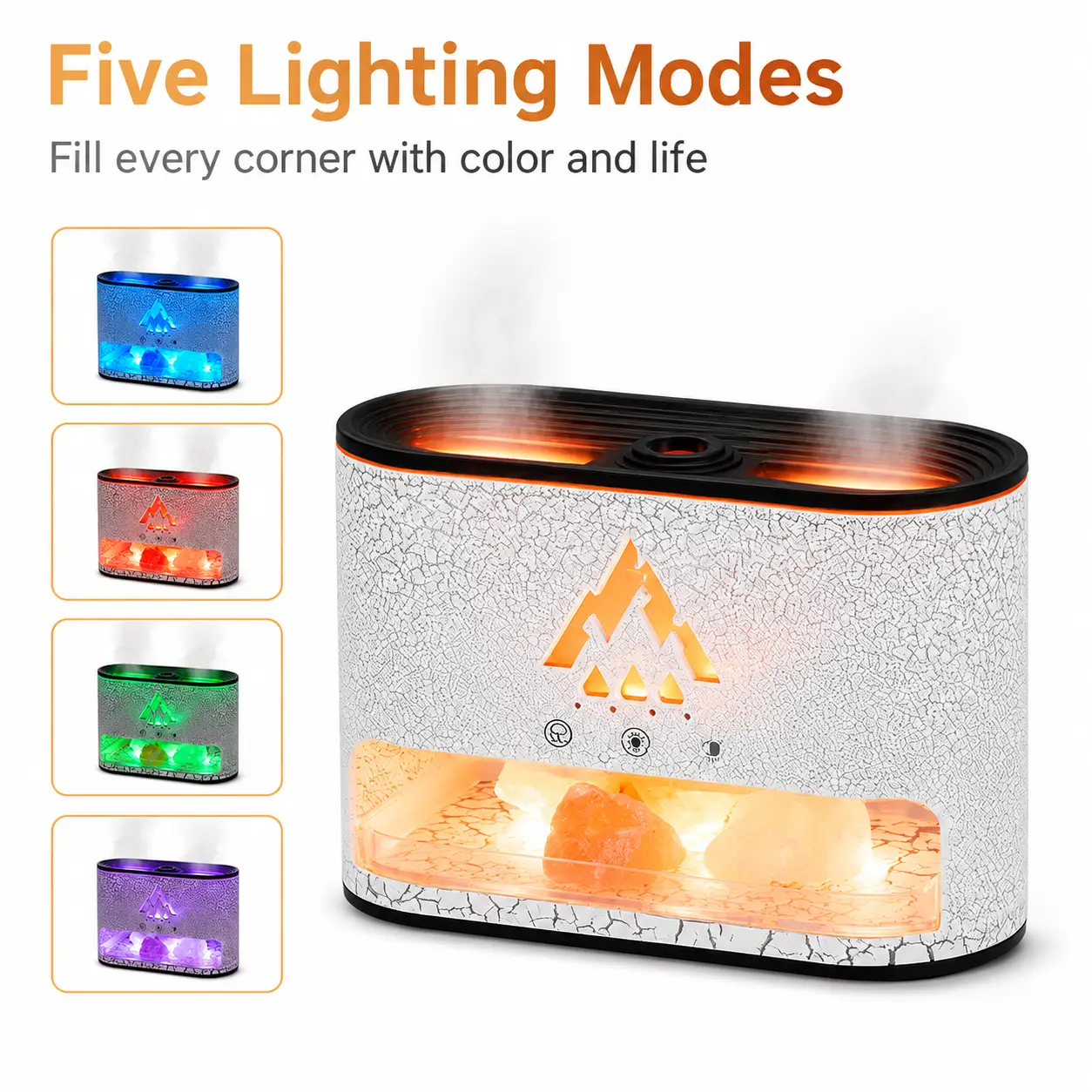 3-in-1 Cool Mist Humidifier,Portable Flame-Effect Air Diffuser,  250ml Essential Oil Diffuser With Color Flame and Himalayan Salt Lamp, Type-c Charging, For Home Decor, Sensory Room Supplies, Gifts