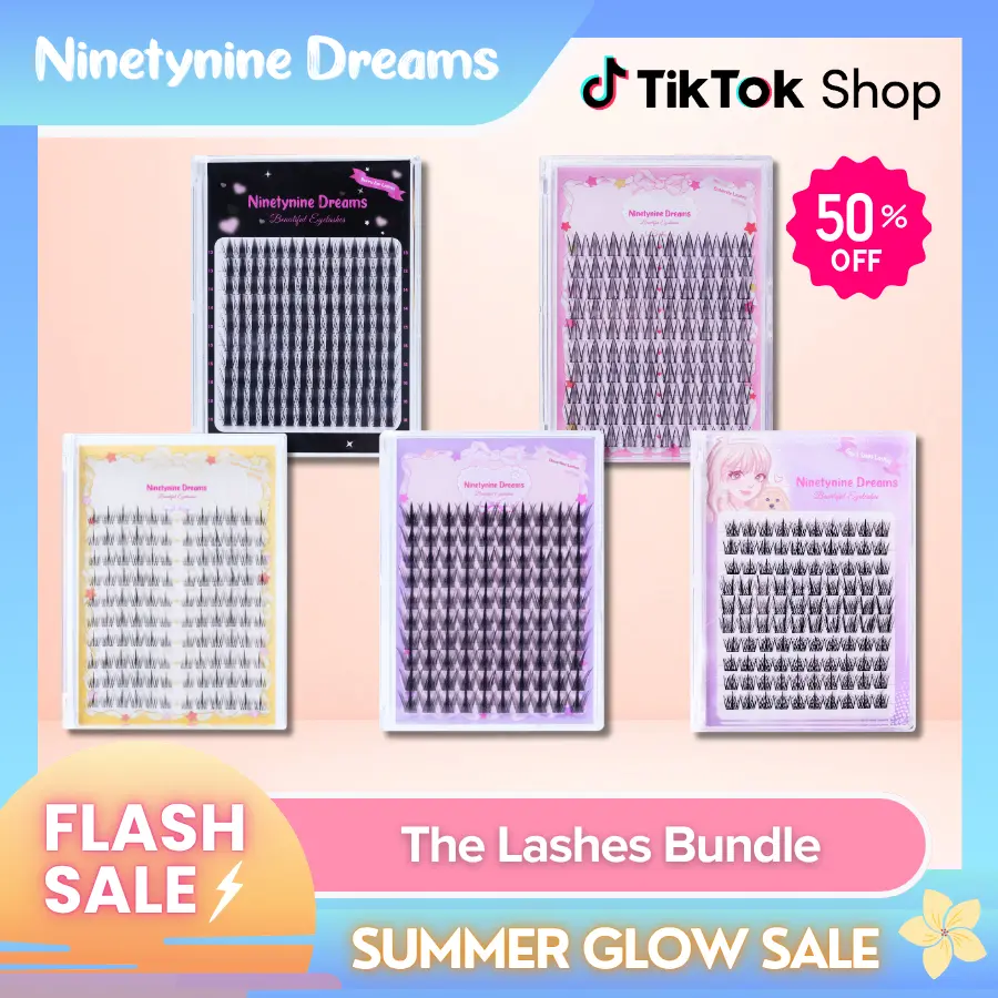 Ninetynine Dreams 560PCs Manhua Lashes Bundle - Easy-Three-Steps, Cloud Nine, Butterfly, Sunflower, Bunny Ear | Waterproof Long-Lasting Reusable Beginner-Friendly DIY Lash Clusters Ultra-Thin Band Anime Manhua Natural Dramatic Individual False Lashes Mix