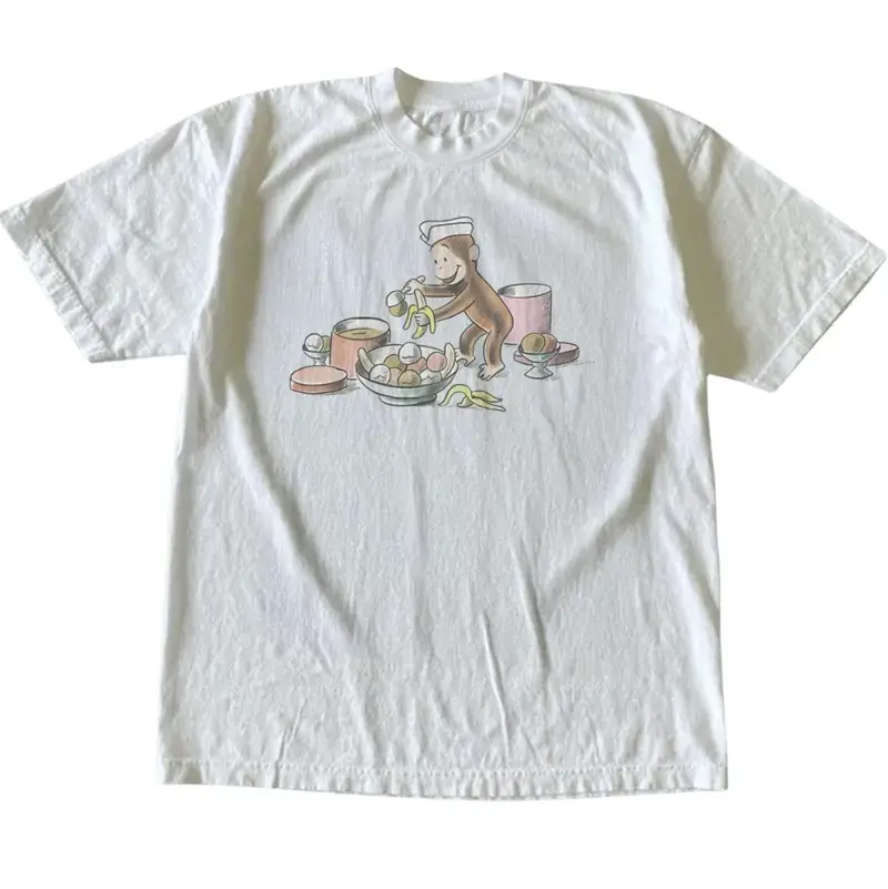 Curious George Ice Cream And Banana T-Shirt, Animal Tee, Cartoon Tshirt, Gifts Shirt, Unisex Vintage Graphic Tees Gothic Grunge Y2k Emo Scene Amity Affliction