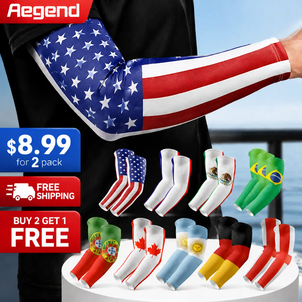 Aegend 2Pcs Flag Cooling UV outdoor Arm Sleeves for Men Women sport Themed Tattoo Cover UPF 50+ Sun Protection for Summer Football Sleeves Sports Arm Sleeves #Summervibes,#summerwins,father'sdaygifts,campingessentials,camp