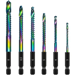 5-piece titanium drill bit set, coated twist drill, and hexagonal shank spade drill bit set - quick-change hexagonal shank with reinforced pin construction, suitable for mechanical repairs on wood, metal, and plastic.