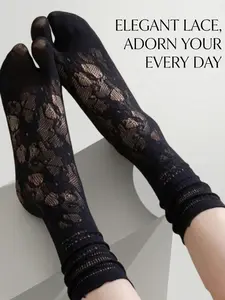 Women's Socks with Toe Separators and Lace Decor, Comfortable Daily Wear, Fashionable Ladies' Accessories, Casual Style, Womenswear