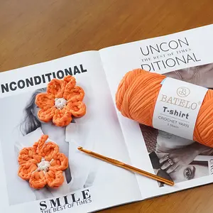 BATELO T-Shirt Yarn for Crocheting 2 Pack with 1 Crochet Hook Elastic Spaghetti Yarn for Bags Baskets Home Decor Soft & Durable 95 Polyester 5 Spandex Handicraft