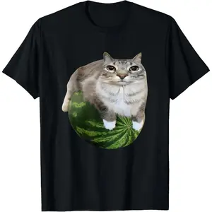 100% Cotton Watermelon Cat Silly Cat Meme T-Shirt Fabric Menswear cotton menswear casual cotton streetwear