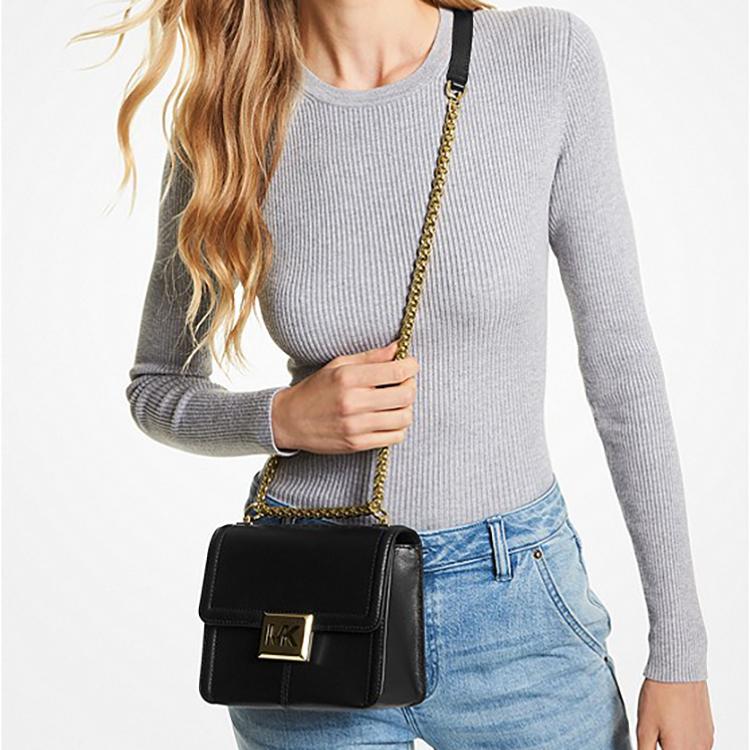Michael Kors Sonia Small Flap Bag - Premium Black Leather with Bold Gold-Tone Logo, Luxury Chain Strap Shoulder Bag, Perfect Gift for Her Michael Kors Sonia Small Flap Bag - Premium Black Leather with Bold Gold-Tone Logo, Luxury Chain Strap Shoulder Bag, Perfect Gift for Her
