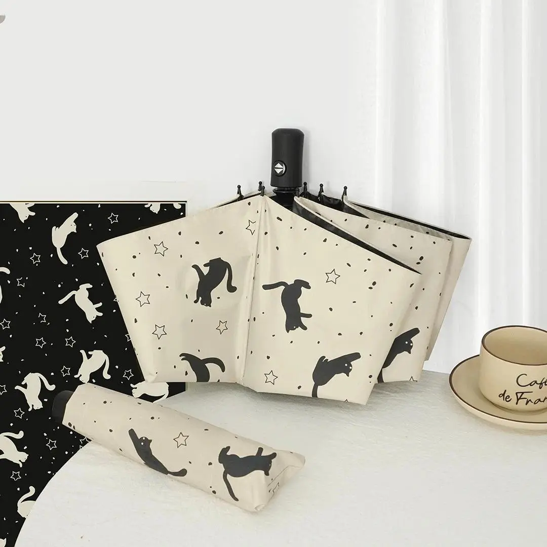 1pc cat starry sky pattern sunny umbrella, female sunshade umbrella, automatic portable umbrella suitable for travel