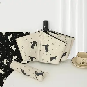 Automatic Sun Umbrella Folding UV Protection Parasol for Women Cartoon Cute Cat Pattern Rainproof Compact Three-fold Umbrella