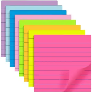 8 Pads Lined Sticky Notes 4x4 in , 8 Colors Self Sticky Notes Pad Its, Bright Stickies Colorful Big Square Sticky Notes for Office, , School, Meeting, 50 Sheets/Pad