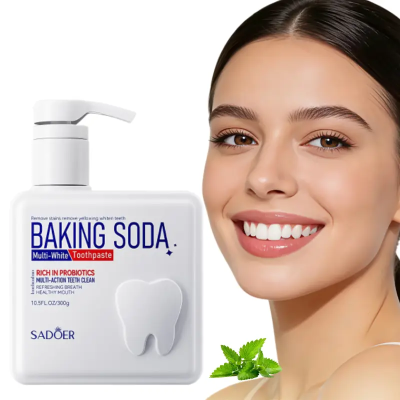 300 g large-capacity household toothpaste, pump design, probiotic baking soda toothpaste, deep cleaning, whitening effect, fresh breath, portable travel size, suitable for men and women, everyday oral care