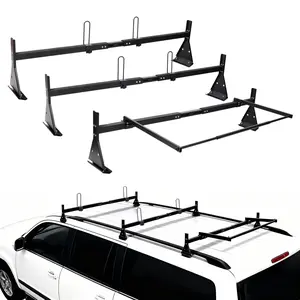 Adjustable Steel Van Roof Ladder Rack, Rectangular Heavy Duty Powder Coated Steel Roof Rack with Rear Roller, 57 Inch Length High Load Bearing Weather Resistant Cargo Carrier for Home and Commercial Van Use