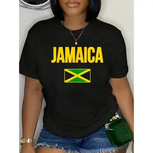 100% Cotton Jamaican Flag Jamaica Souvenir Love Travel Vacation T-Shirt Summer, Cotton, Casual, Short Sleeve, Graphic Tee, Soft, Breathable, Loose Fit, Streetwear, Daily Wear, T-Shirtt