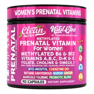 Clean Nutra Methylated B6 & B12, Vitamins A B C, D+K, & E, Folate, Choline, Omega-3 & CoQ10 for Women’s Prenatal Support Capsules – Natal Glow