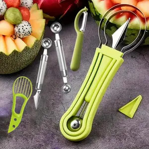5Pcs Melon Baller Scoop Set,Including 4 in 1 Stainless Steel Fruit Scooper Seed Remover Cutter,Double Sided Melon Baller Spoon,Avocado Cutter,Watermelon Carving Knife for Dig Pulp Separator Fruit Slicer Kitchen Plastic gadgets Vegetable