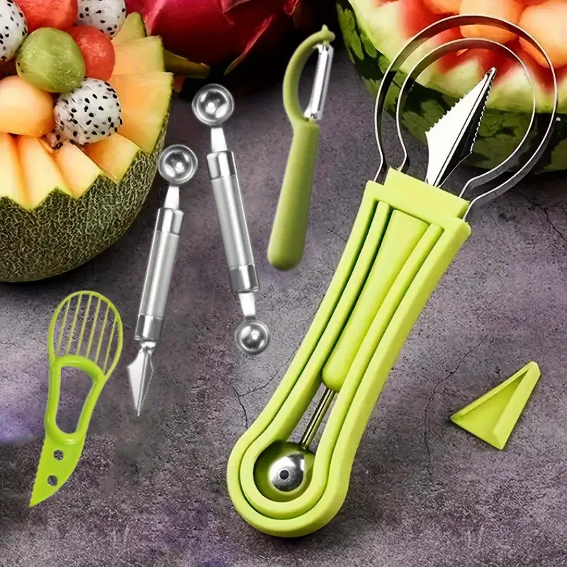5Pcs Melon Baller Scoop Set,Including 4 in 1 Stainless Steel Fruit Scooper Seed Remover Cutter,Double Sided Melon Baller Spoon,Avocado Cutter,Watermelon Carving Knife for Dig Pulp Separator Fruit Slicer Kitchen Plastic gadgets Vegetable