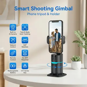 360 Degree Automatic Tracking Desktop Tripod, Live Streaming Stand, Selfie Stick with Remote, Face and Object Recognition, Video Chat, Live Stream