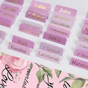 Pink Catholic Bible Tabs - Gold Foil Embossed, Large Print Laminated Index Tabs for Christian Women