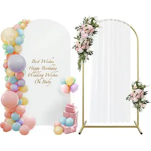 Wedding Arch Backdrop Stand and Arch Cover 6ft, Arch Stand and Cover Set with 100 Multi-Colored Balloons for Birthday Wedding Bridal Baby Shower Event