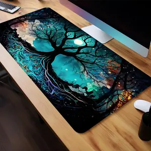 Tree Of Life Night Sky Design Mouse Pad, 1 Count Rectangle Gaming Mouse Pad, Non-Slip Rubber Base Stitched Edge Desk Pad for Home Office Game Room, Office Desk Accessories
