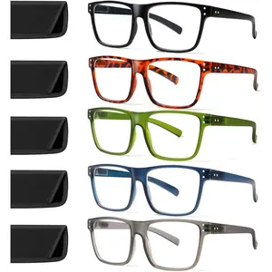 5-pack Oversized Reading Glasses Square Large Frame Readers for Men and Women