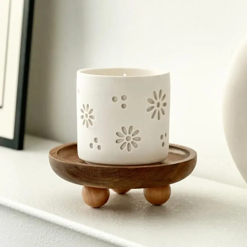Small Acacia Wood Riser Pedestal for Display Tray, Wooden Round Design Ideal for Entry Tables & Farmhouse Kitchens, Enhance Your Home Decor