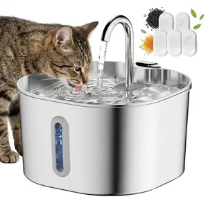 Stainless Steel Cat Water Fountain with 5/12 Replacement Filters, 2.2L Water Fountains for Cats Indoor with Quiet Pump, Pet Water Fountain Faucet Spout Design Cat Fountain Drinking Inside