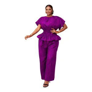 Crescenza Elegant Peplum Top With Smoke Waist and Pant Trouser