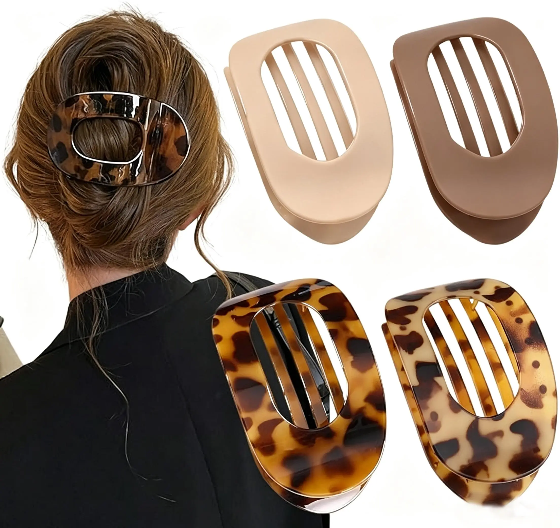 Tortoise Shell Hair Clip Large Flat Claw Clips Tortoiseshell Claw Barrettes Leopard Print Head Clip Brown Tortoiseshell Hair Barrette Decorative Acrylic Hairs Accessories Jewelry