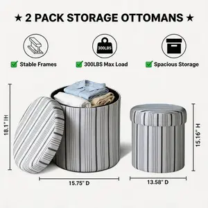 Storage Ottoman with Detachable Tray, Mid Century Large Capacity Oversized Ottomans, Multifunctional Small Center End Tables, Suitable for Modern Home Styles (Round)