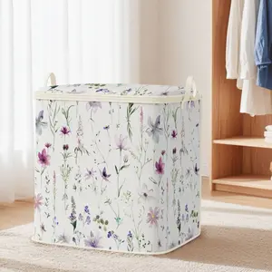 Large Capacity Foldable Storage Bag, Floral Flower Bouquet Print, Durable Non-Woven Fabric, Perfect Home Gift, Suitable for Blankets and Clothes